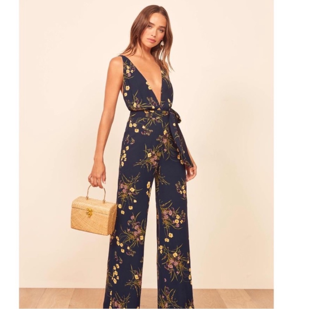 Reformation floral navy elegant jumpsuit worn 2 times